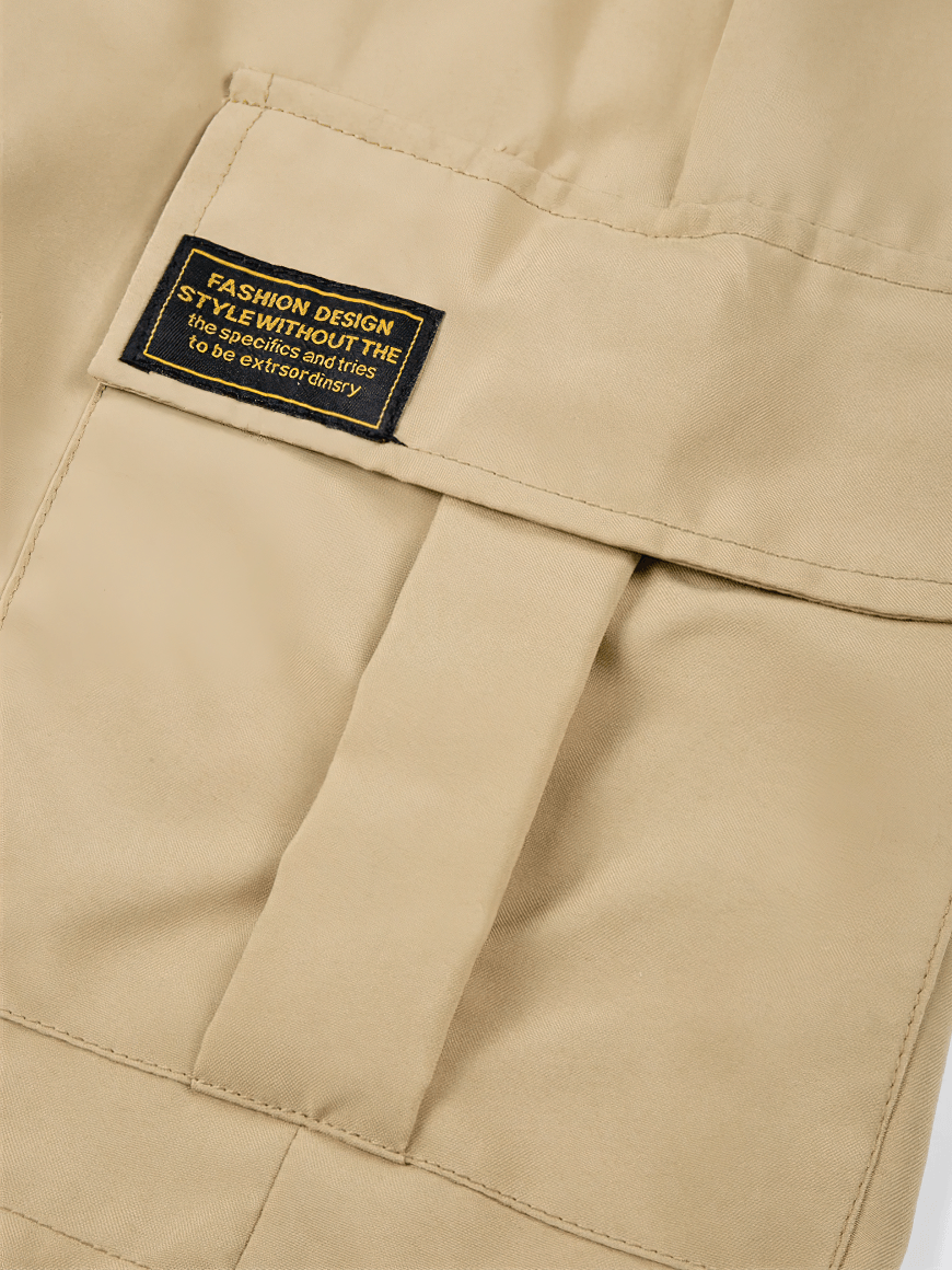 Close-up of multi-pocket design on Multi-Pocket Outdoor Utility Shorts for Hiking - SF4551 in beige.