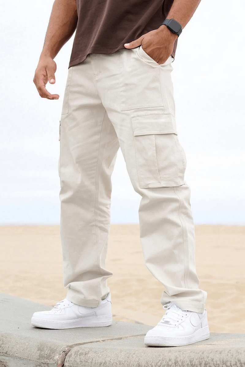 Men's Multi-pocket Training Cargo Trousers SF1921 in beige, perfect for comfort and storage during active use.