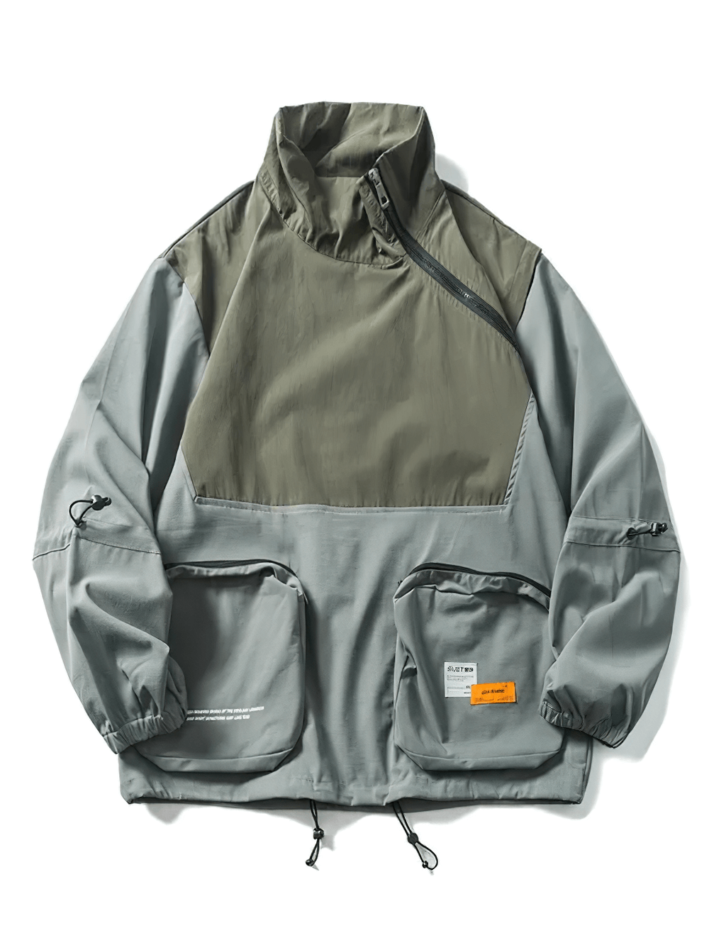 Grey multi-pocket utility jacket for outdoor adventures with adjustable features and sleek design. Ideal for hiking and camping.