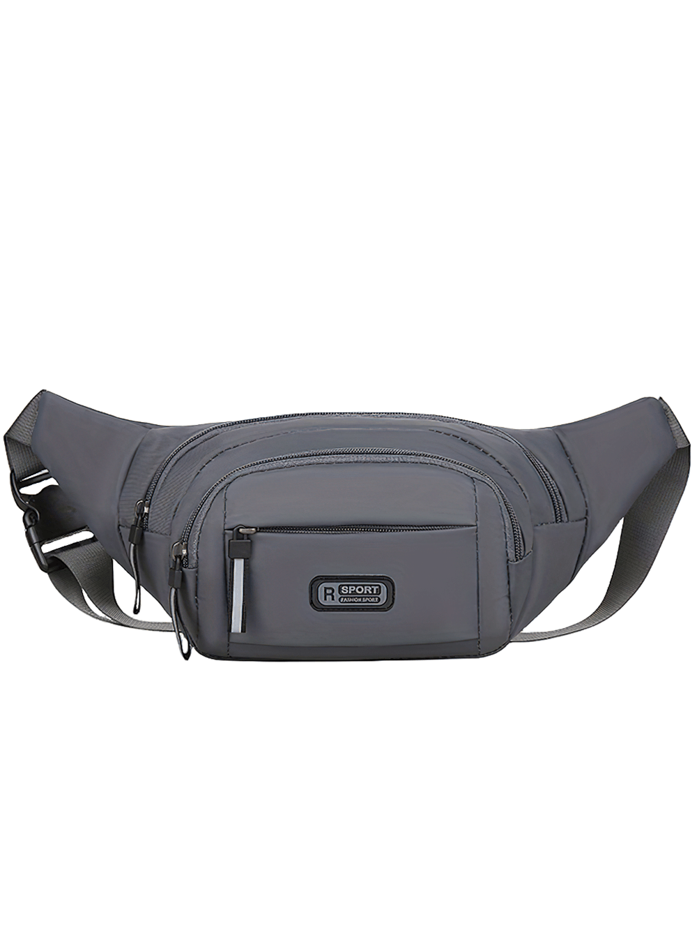 Gray SF2680 multi-pocket waist bag, durable for travel and sports, with adjustable strap and spacious compartments.