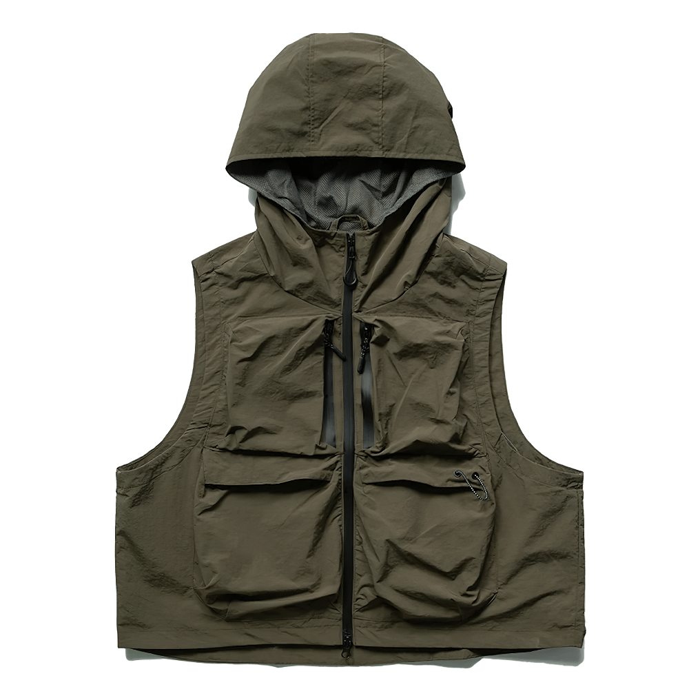 Multi-Pockets Waterproof Cargo Vest with Hood, Stylish Nylon for Men, Outdoor Wear SF2279