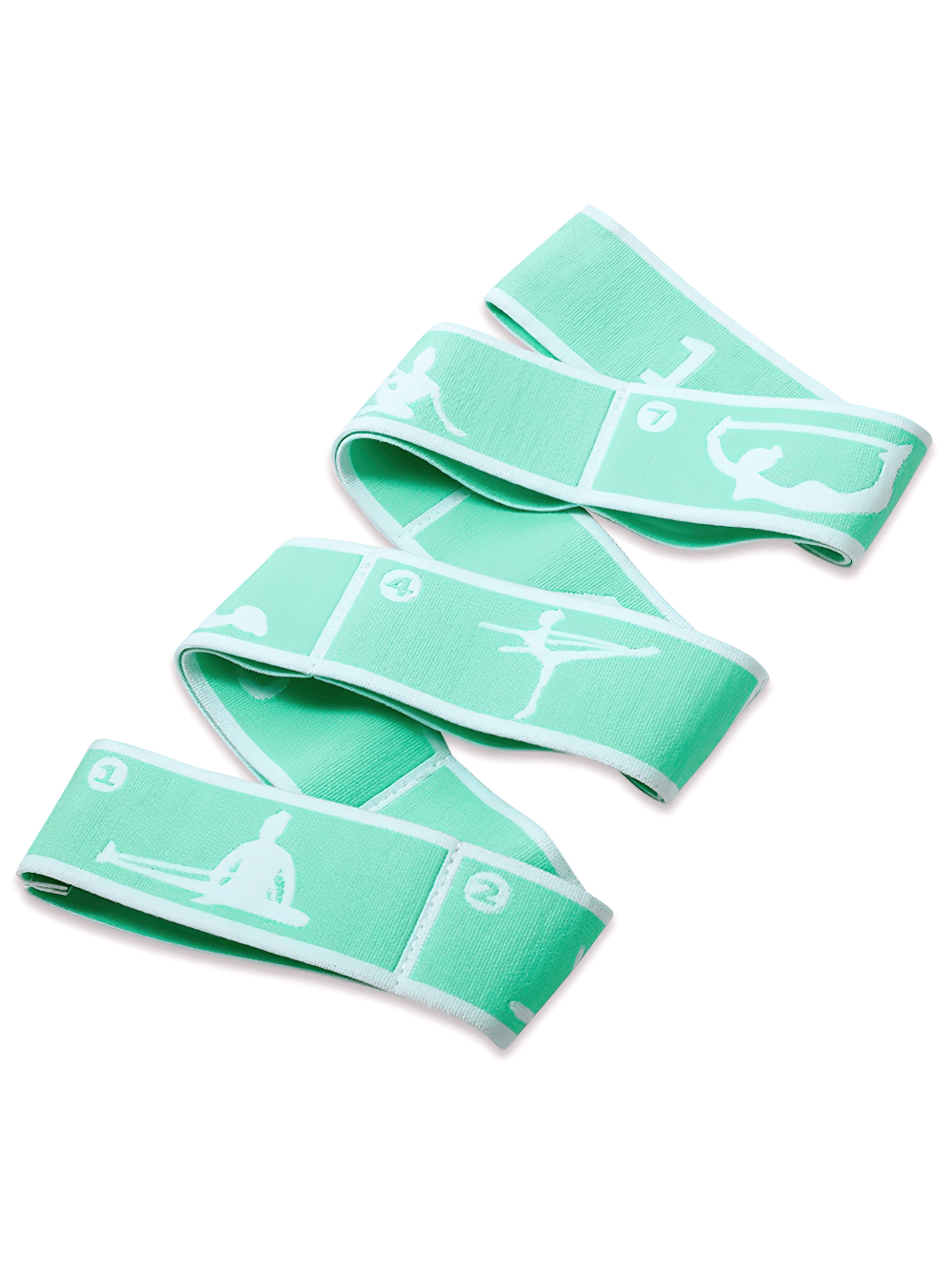 Green multi-section yoga stretch strap with 8 loops for pilates, dance, and training, enhancing flexibility and body control.
