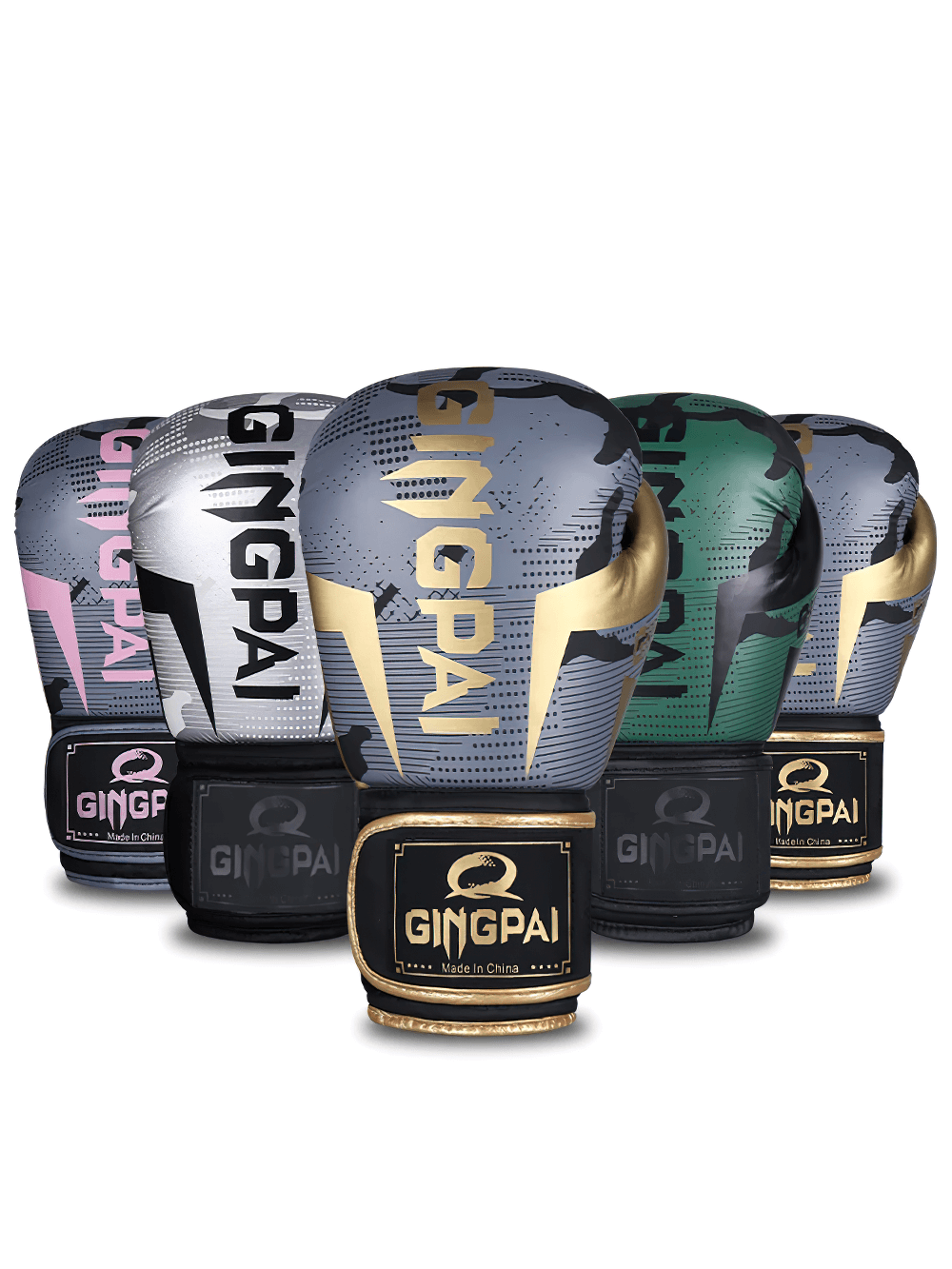 Multicolor PU leather boxing gloves with secure hook and loop closure, designed for durability and impact resistance during training.