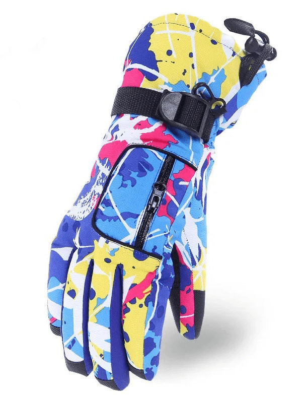 Multicolor waterproof snowboarding ski gloves SF1830 for women, featuring vibrant design, windproof and breathable polyester material.
