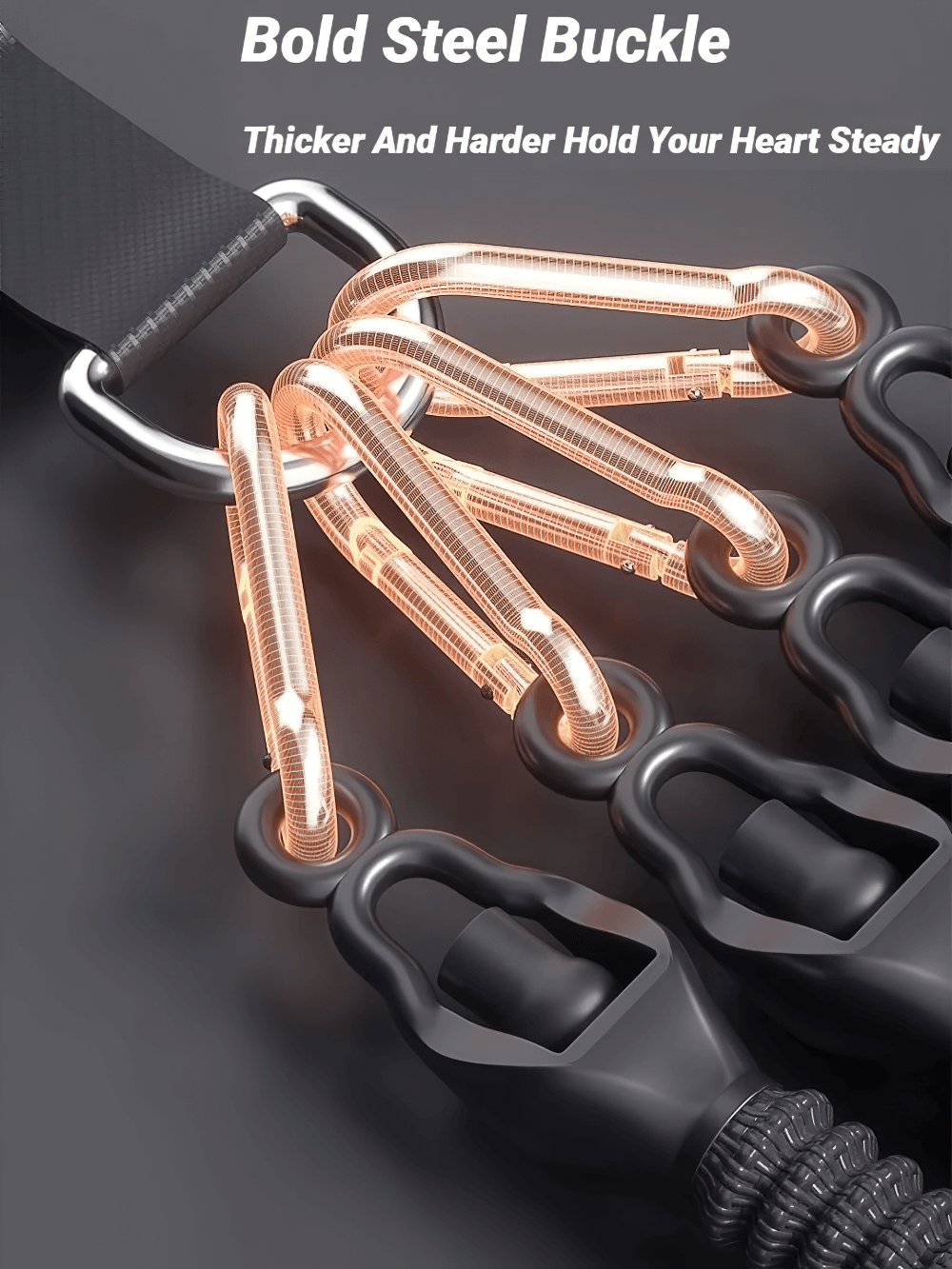 Close-up of Bold Steel Buckle design on exercise equipment with secure clips for the Multifunction Pedal Resistance Tension Trainer - SF3428.