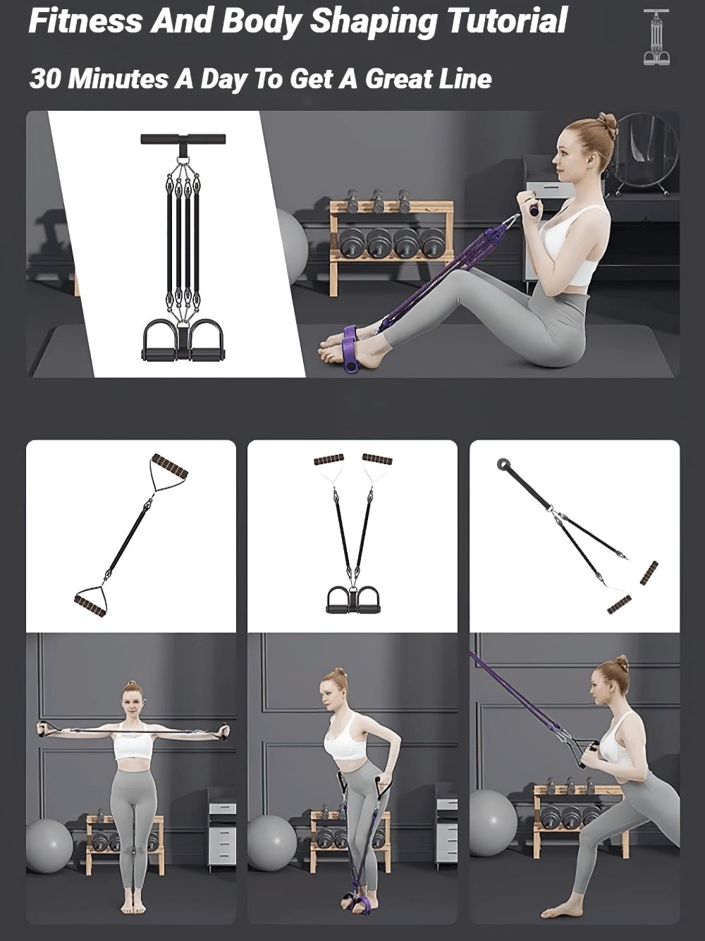 "Multifunction Pedal Resistance Tension Trainer SF3428 for home workouts featuring elastic ropes in a fitness tutorial setting"