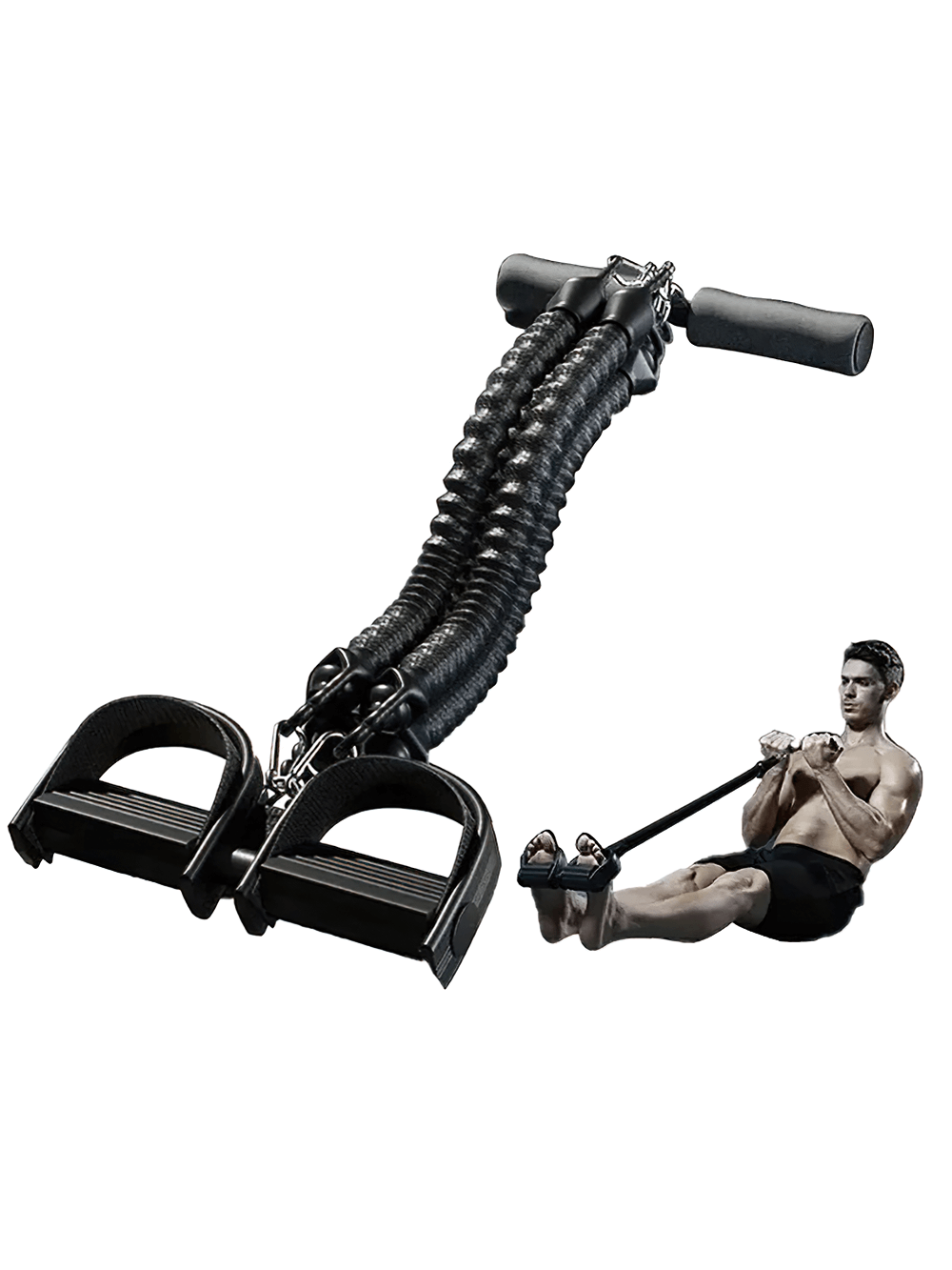 Man using Multifunction Pedal Resistance Tension Trainer - SF3428 for core and abdominal exercises, featuring durable elastic pull ropes.