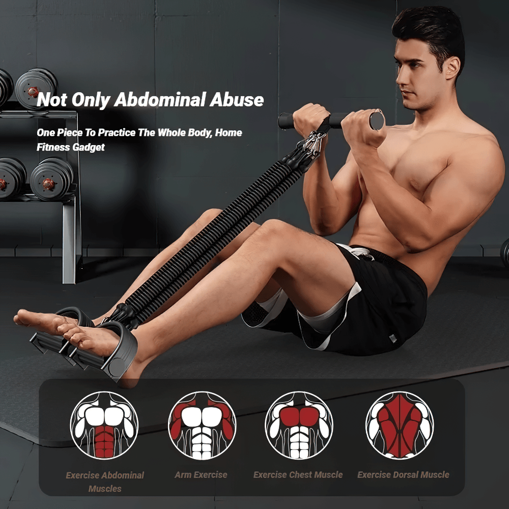 Man exercising with Multifunction Pedal Resistance Tension Trainer - SF3428 for core workouts at home gym, showcasing muscle engagement.