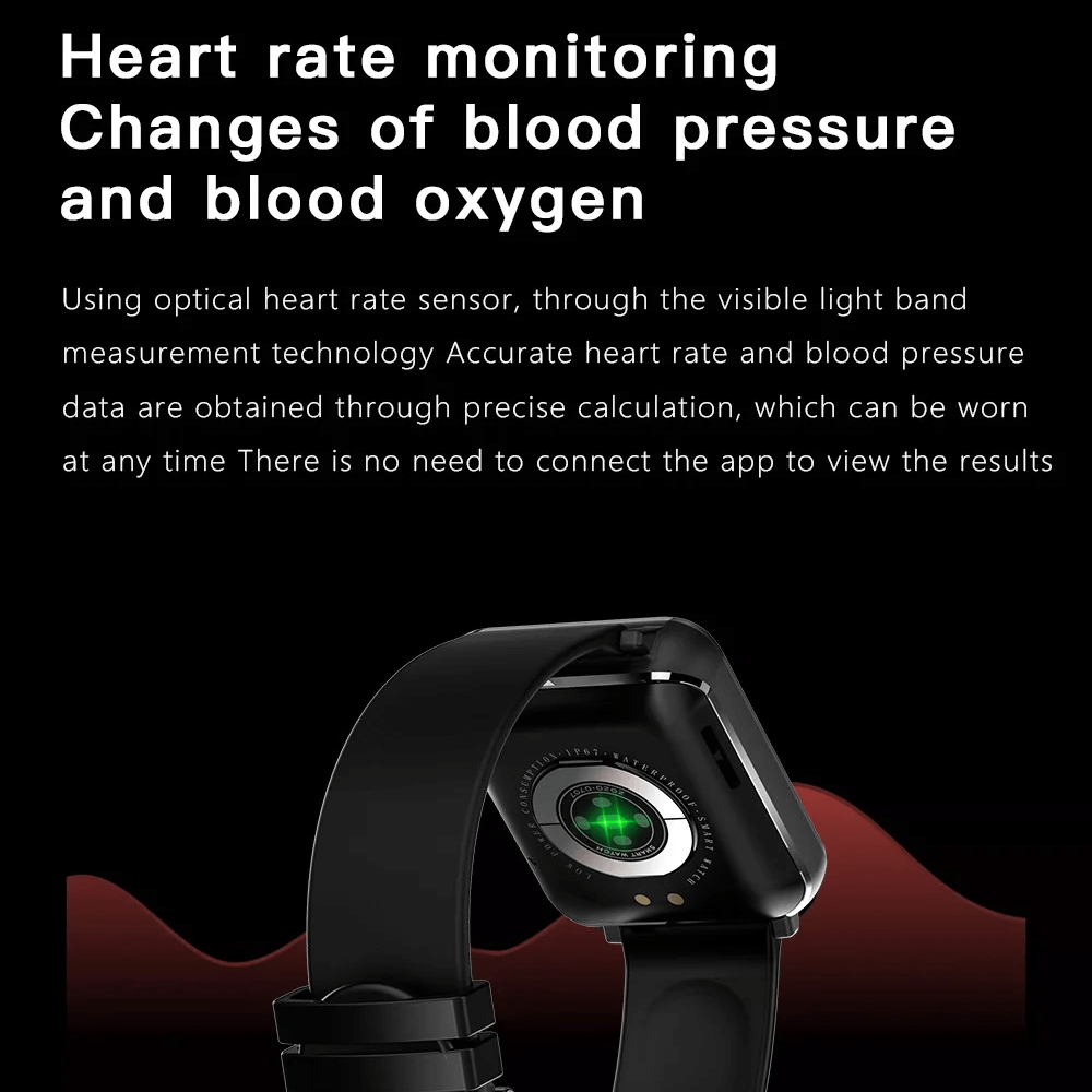 Multifunction Smartwatch SF2127 with heart rate, blood pressure, and oxygen monitoring displayed on black band against dark backdrop.