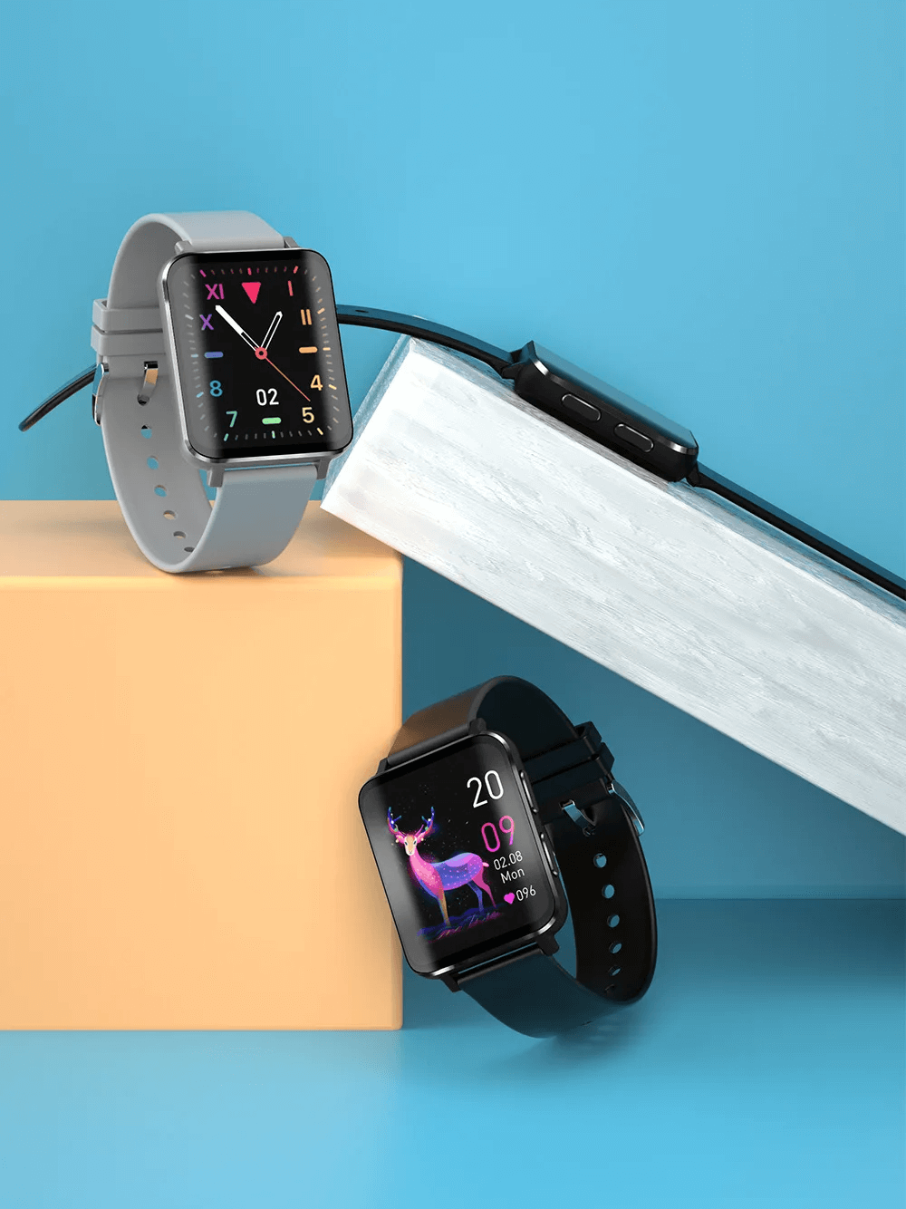 Stylish multifunction smartwatches SF2127 with colorful watch faces, featuring heart rate, fitness, sleep monitors on display.