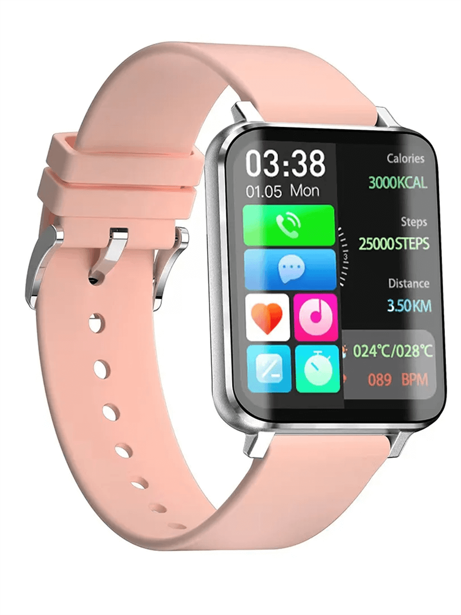 Multifunction SF2127 smartwatch with pink strap, showing fitness, heart rate, and health monitor features on display.