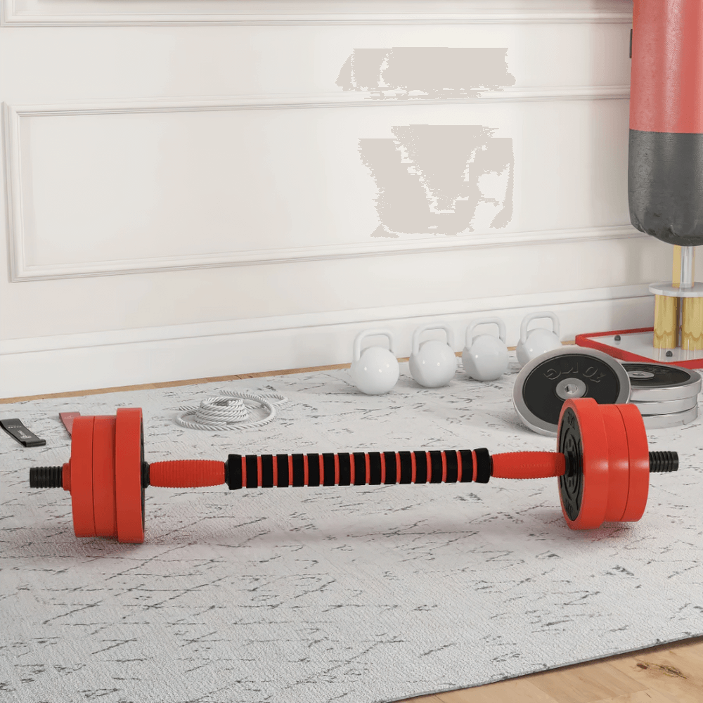 Multifunctional Dumbbell Set SF3336 in a home gym, adjustable for kettlebell, barbell, and push-up stand workouts.