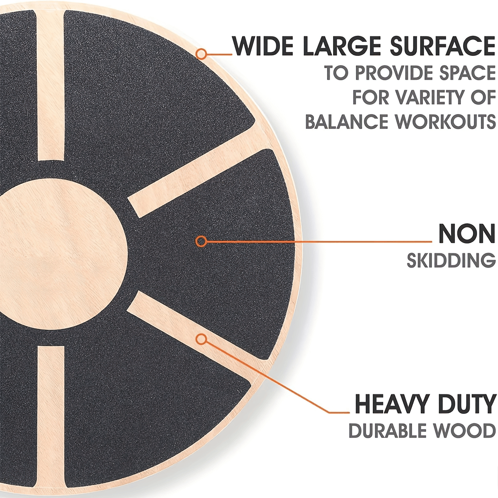 Close-up of a multifunctional wooden wobble balance board with a non-slip surface for stability workouts and dynamic movement.