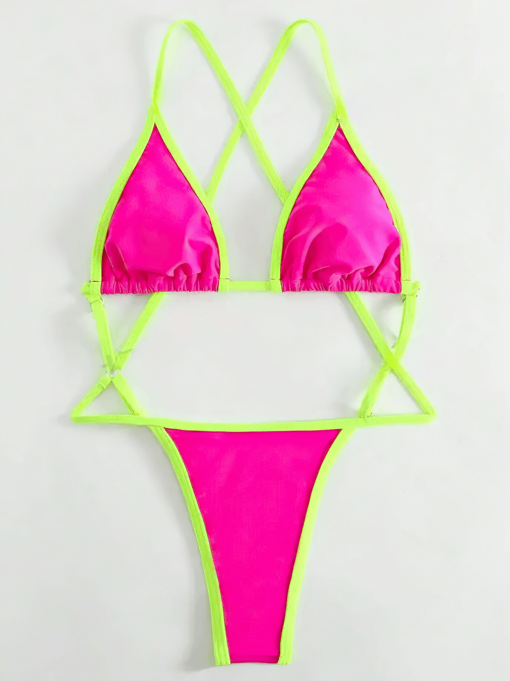 Neon Trim Strappy Halterneck Monokini Swimwear - SF4729 featuring bold pink and neon trim design.
