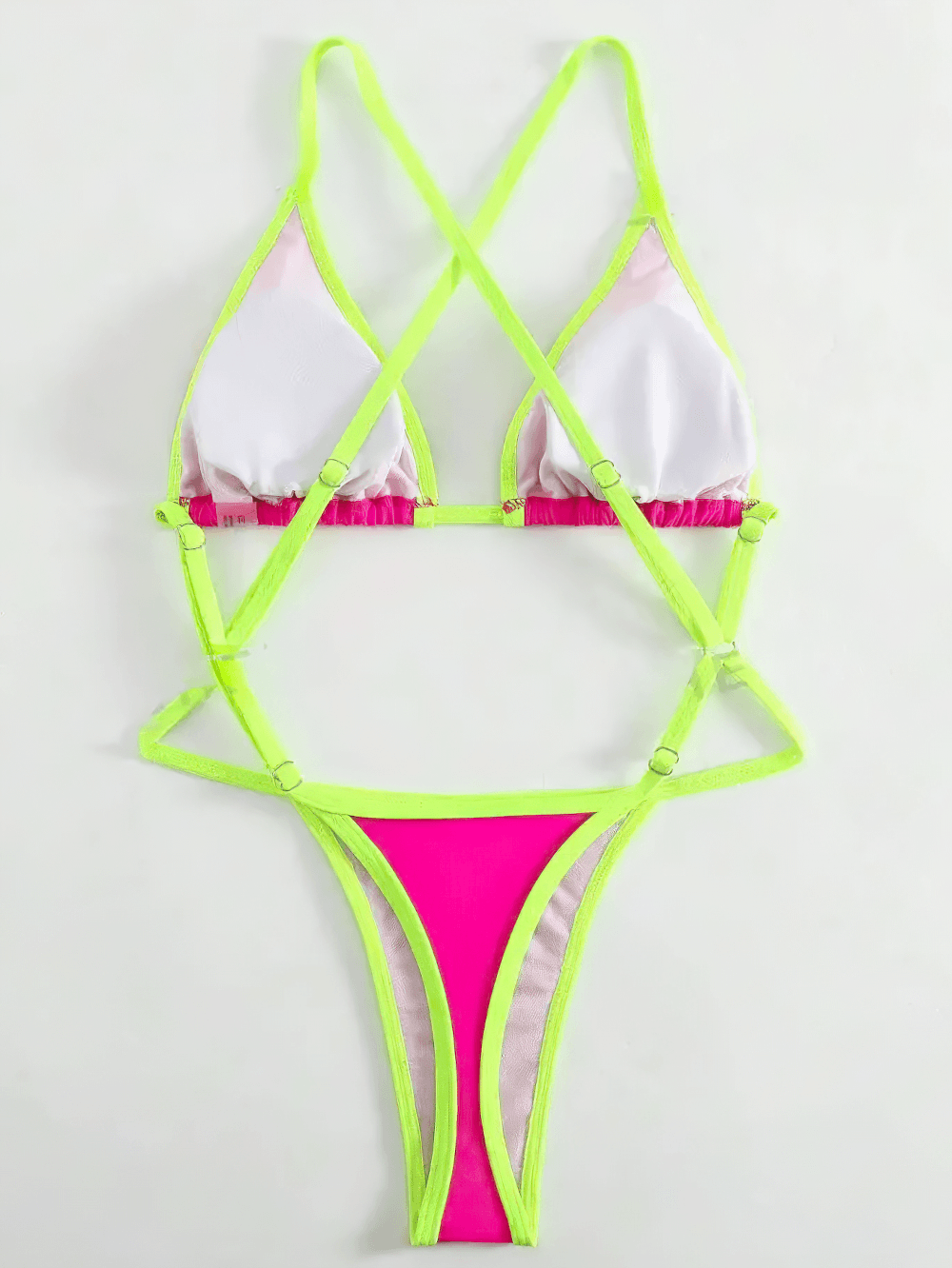 Neon Trim Strappy Halterneck Monokini Swimwear - SF4729 vibrant bikini with bold neon trim and strappy design.