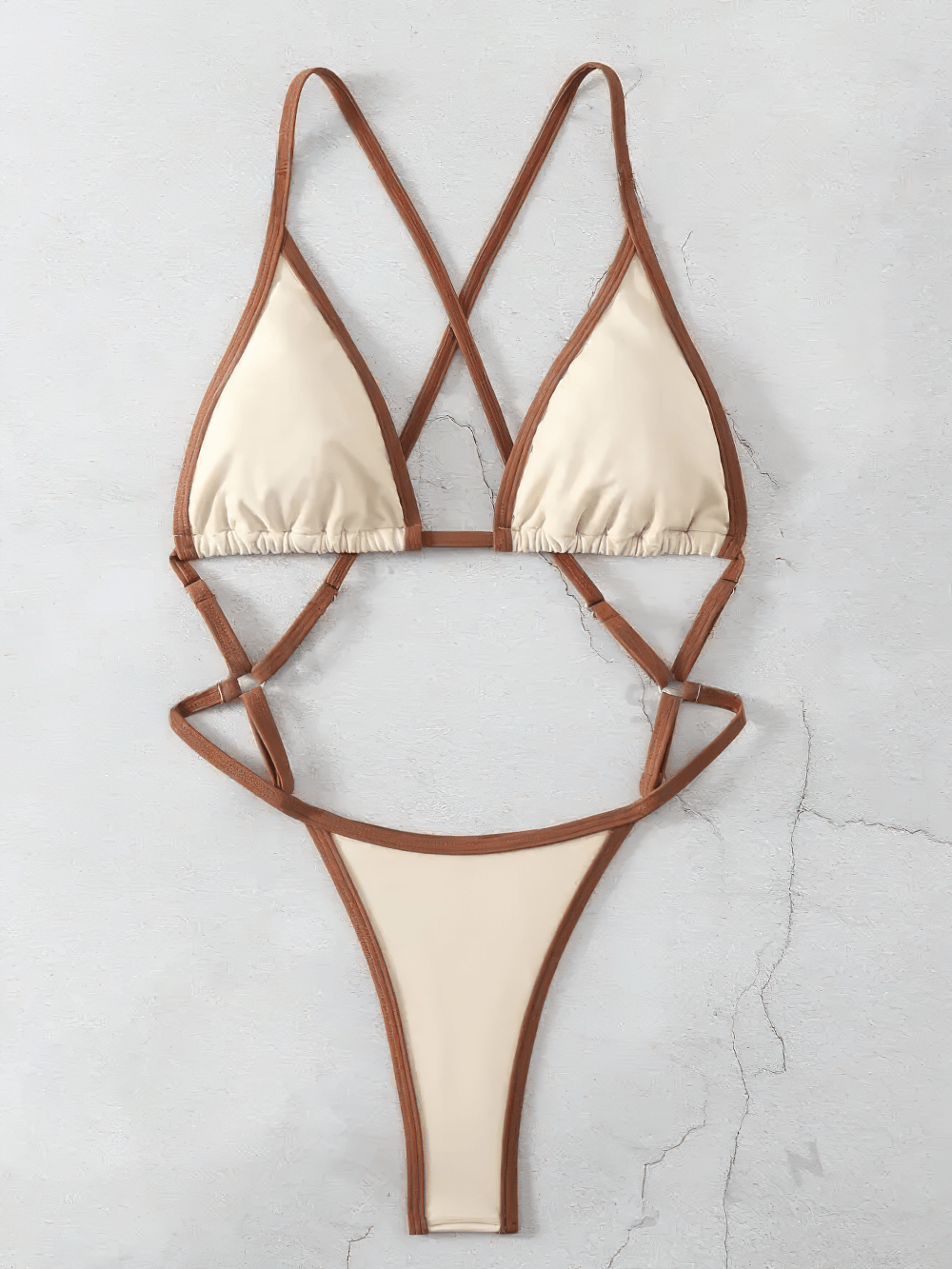 Neon Trim Strappy Halterneck Monokini Swimwear - SF4729 featuring a bold bordered design and slim straps.