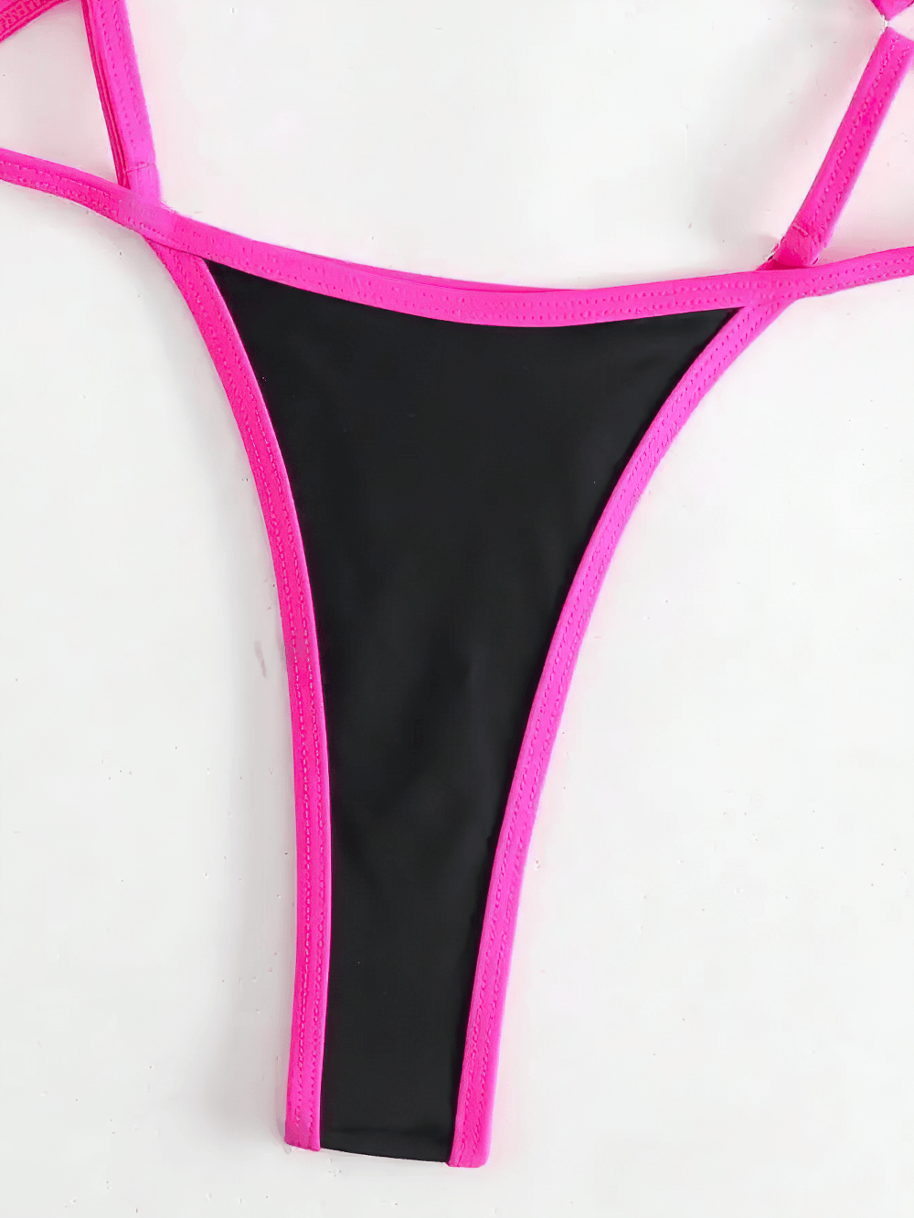 Neon Trim Strappy Halterneck Monokini Swimwear - SF4729 black and pink strappy swimsuit bottom close-up