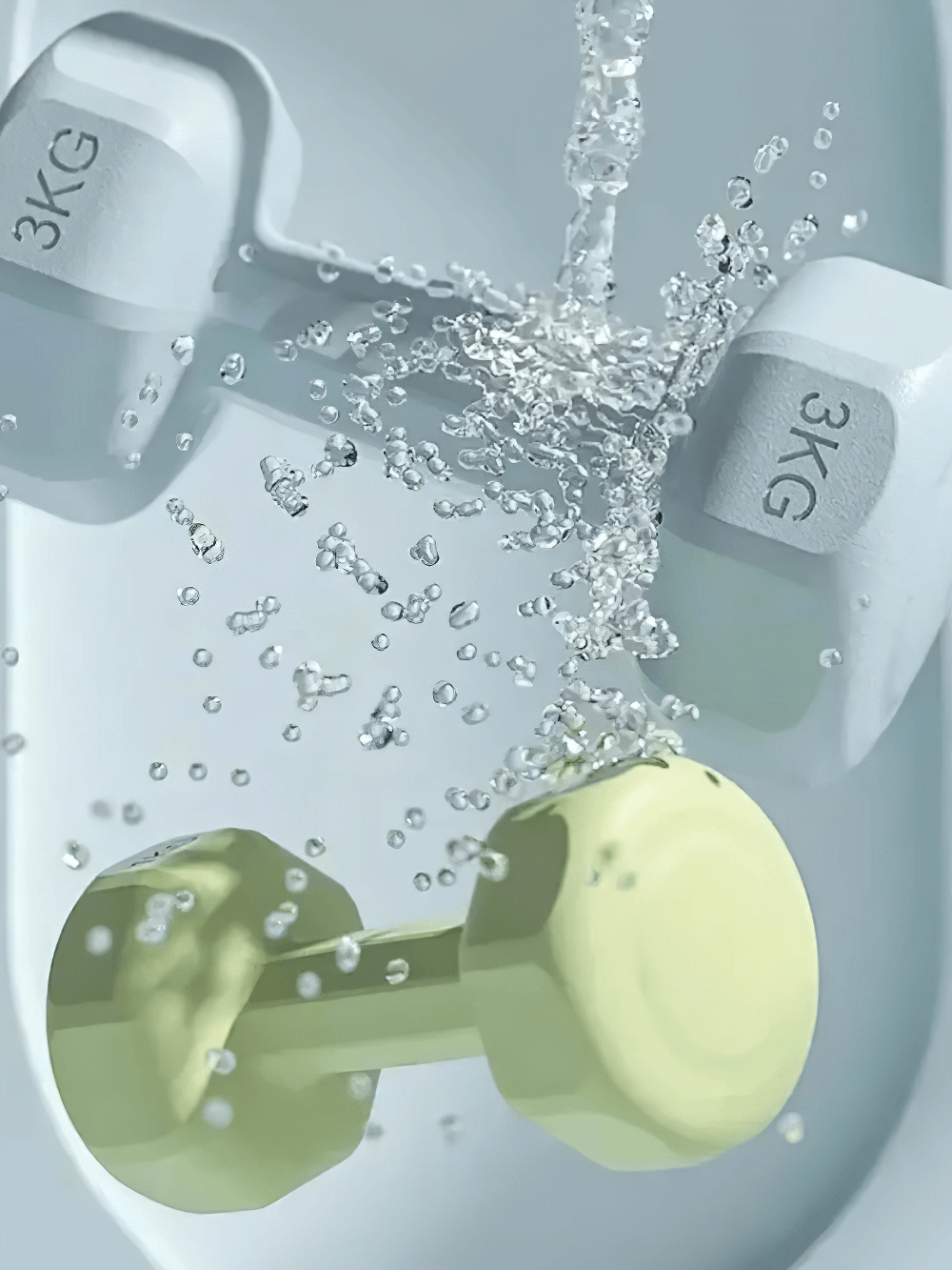 Floating hexagonal neoprene dumbbells, perfect for home and gym use. Boost strength training with secure grip and vibrant colors.