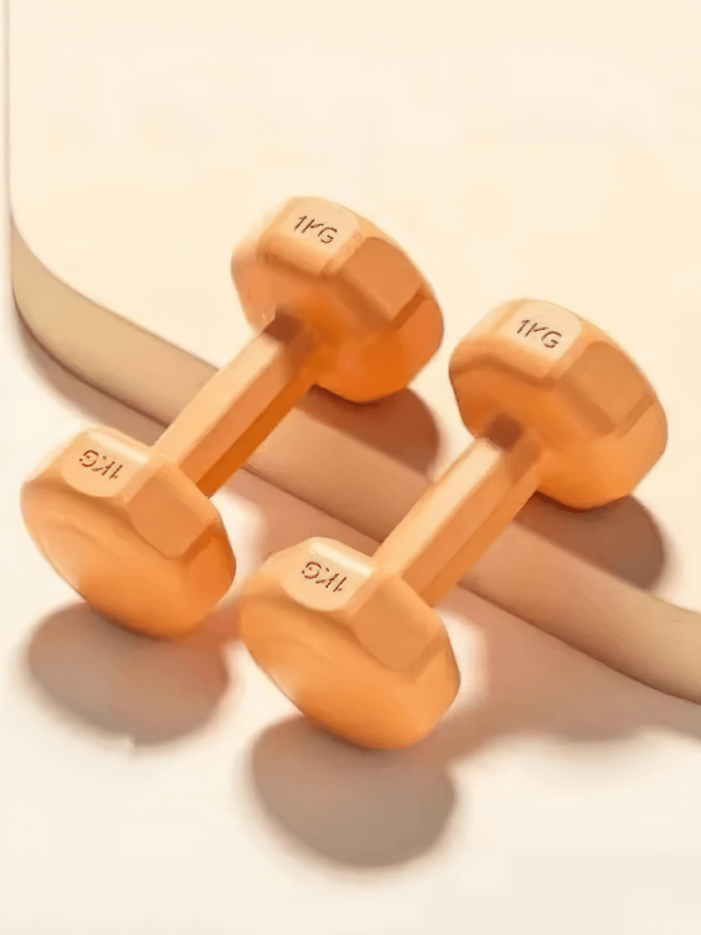 Orange neoprene-coated hexagonal dumbbell set for home and gym use. Features slip-resistant grip and stylish design. Model SF3347.