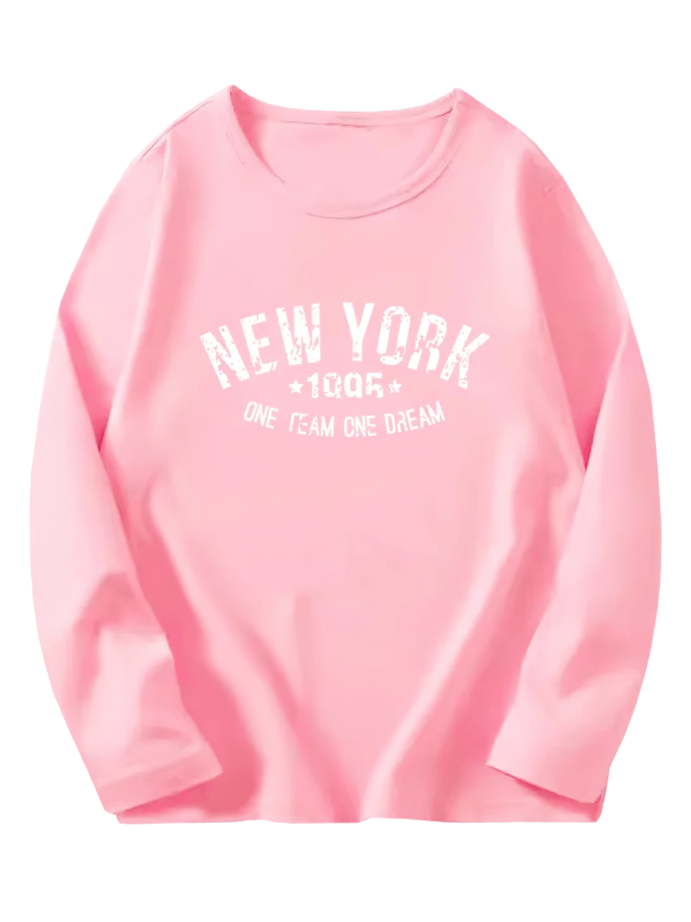 Pink New York One Team One Dream Long Sleeved Cotton Top - Stylish Casual Wear SF3115
