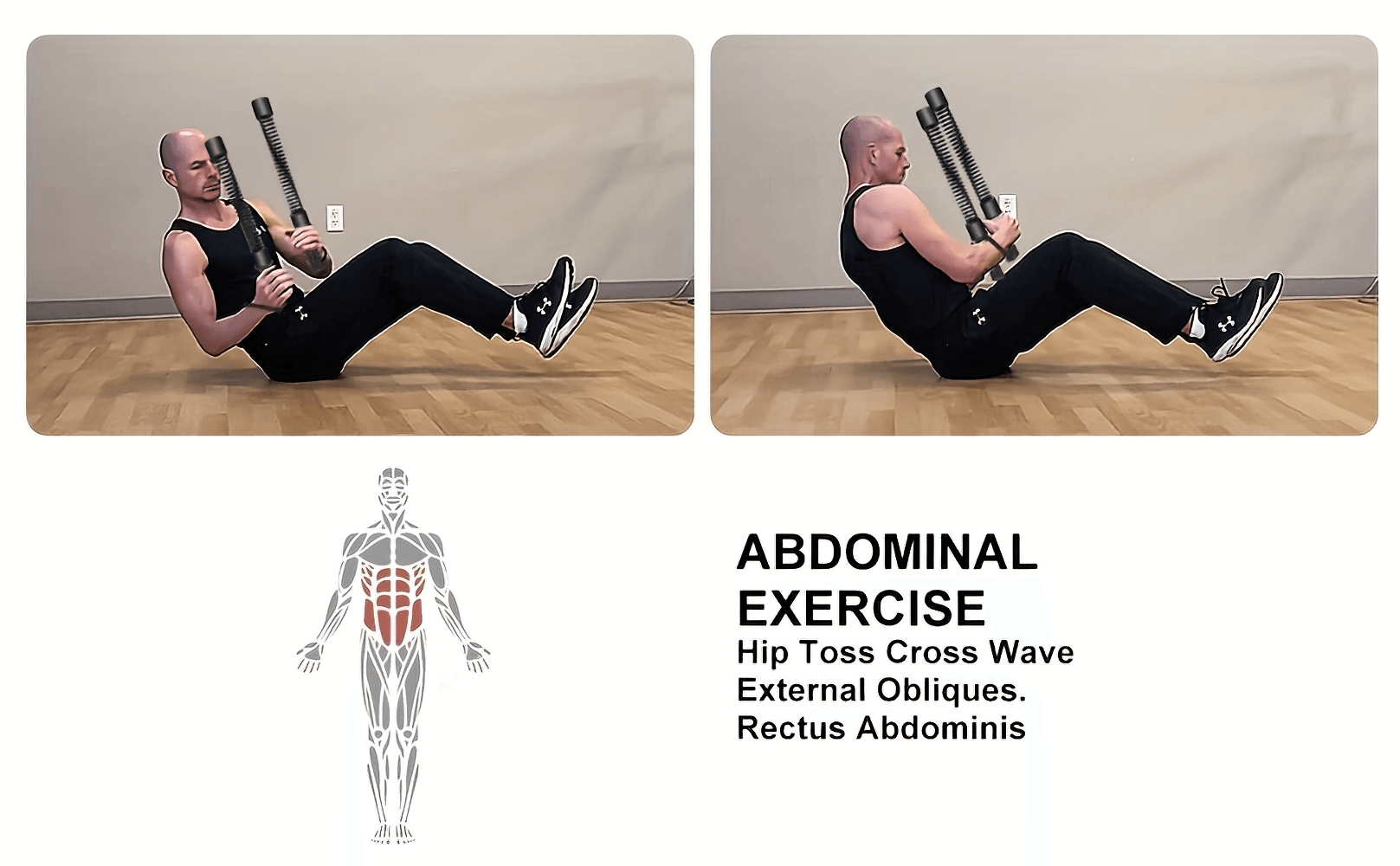 Man performing abdominal exercise with cordless weighted ropes for effective workout.