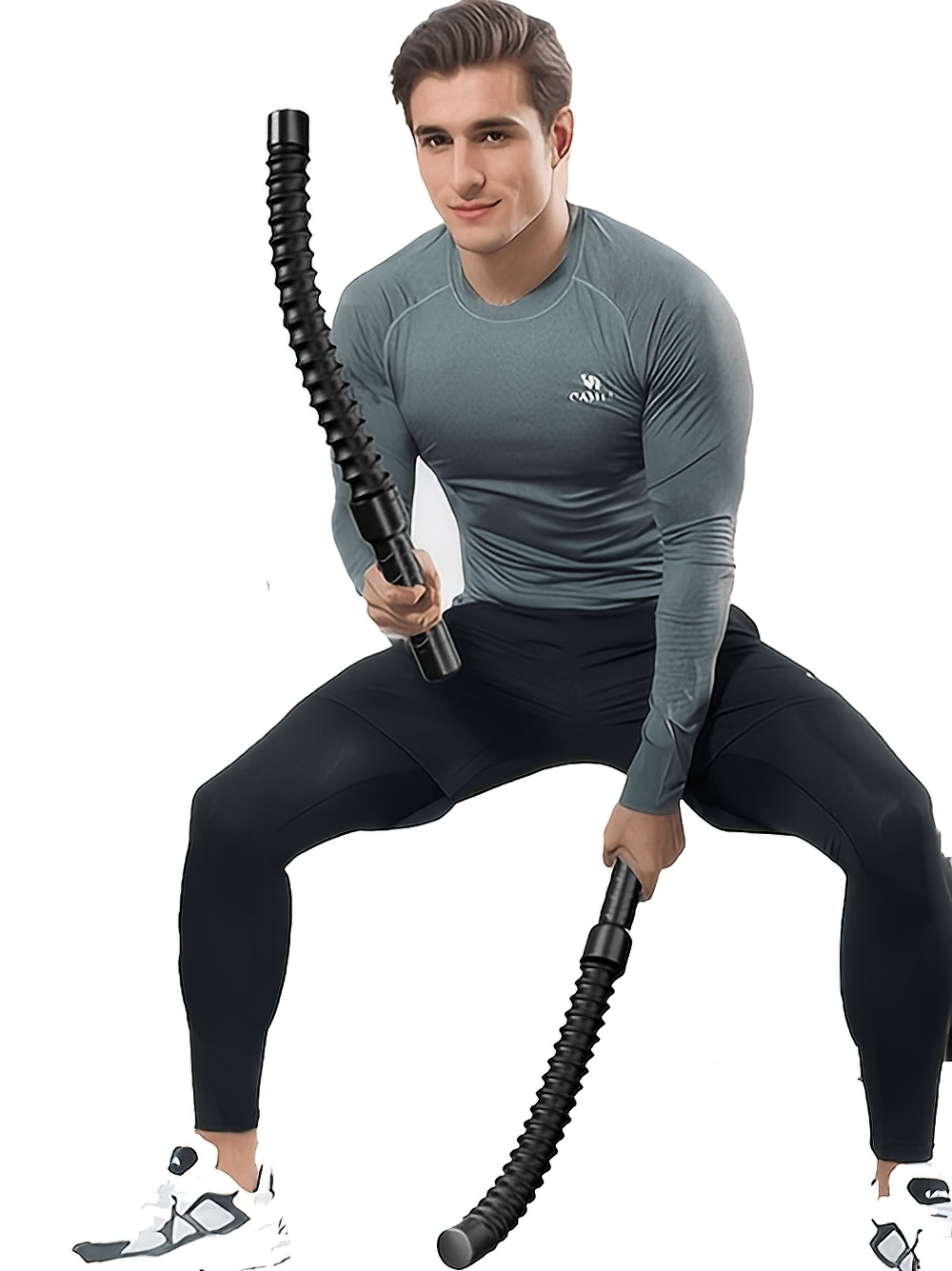 Man using No-Rope Training Ropes, cordless weight-bearing, for effective home gym workout, cardio, and strength training exercise.