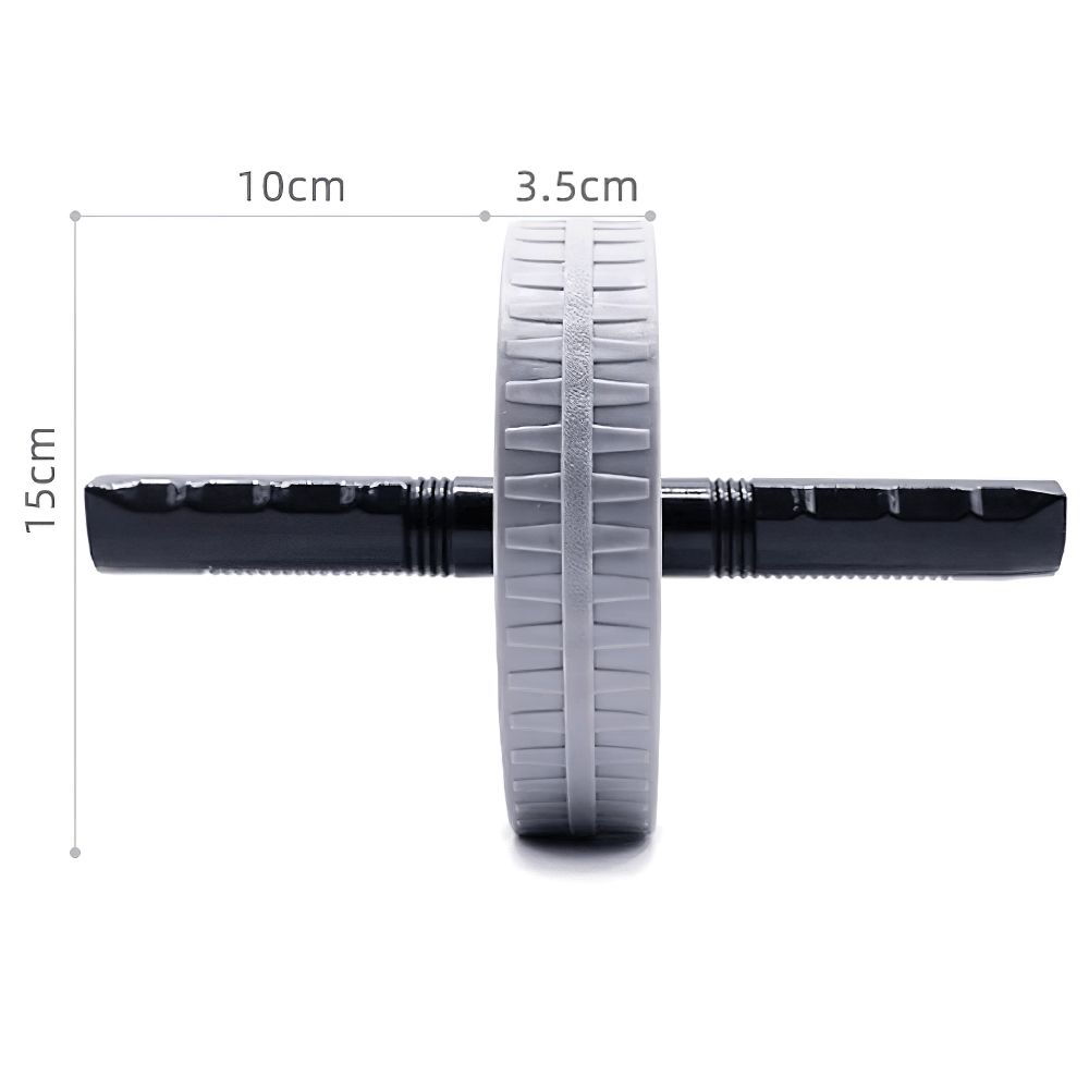 Non-slip Ab Wheel Roller SF3220 for core training and home workouts. Silent design, targets abs, shoulders, and arms. Dimensions shown.
