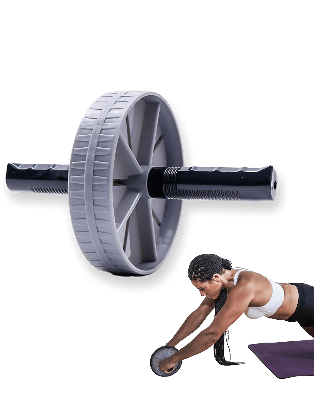 Non-slip ab wheel roller SF3220 for muscle training with woman demonstrating core workout at home. Perfect for full-body exercise.