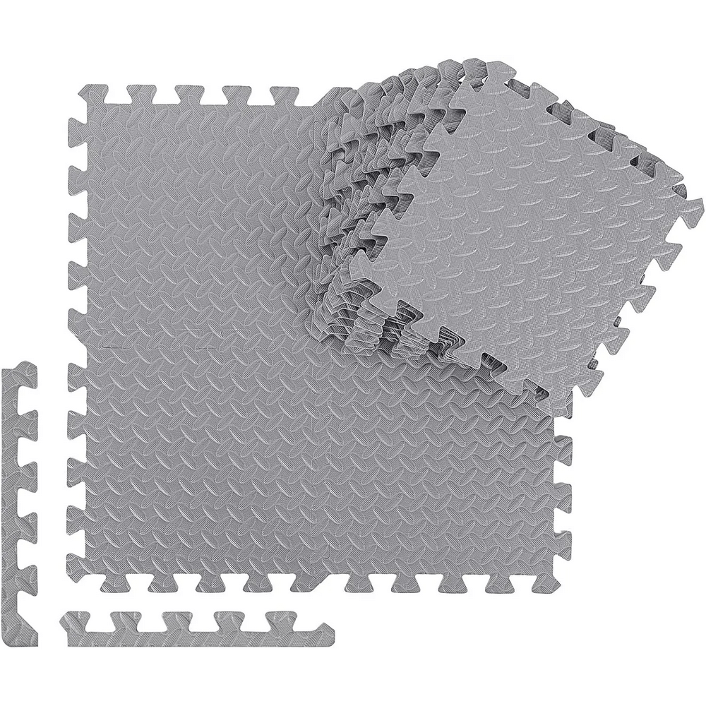 Non-Slip EVA Puzzle Mats for Workout Floors - SF3479, grey interlocking foam mats on display, ideal for gym or home use.
