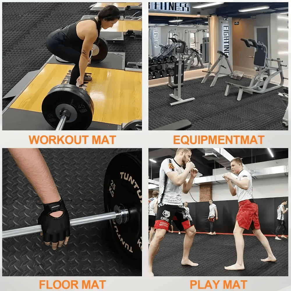 Non-Slip EVA Puzzle Mats for Workout Floors - SF3479 showcasing use in gym, weightlifting, and play areas.