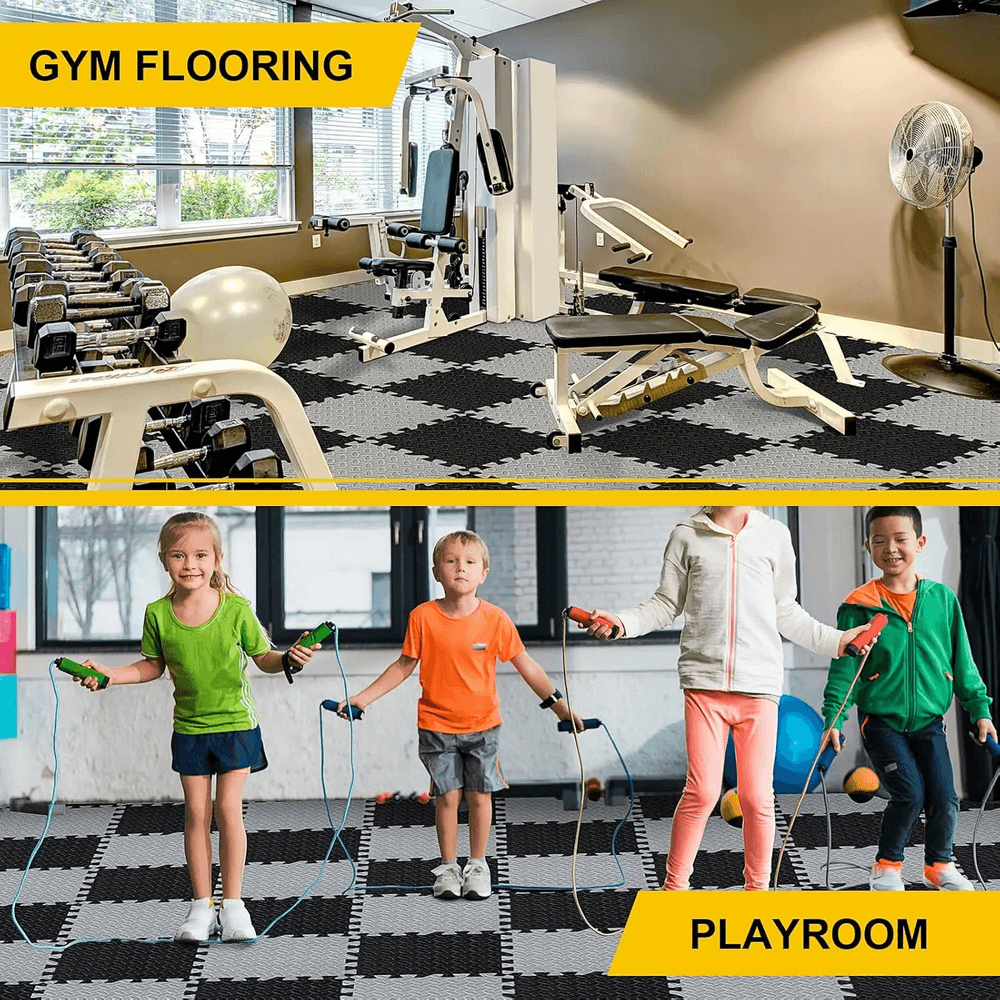 Gym and playroom with Non-Slip EVA Puzzle Mats for Workout Floors - SF3479 installed for safety and comfort.