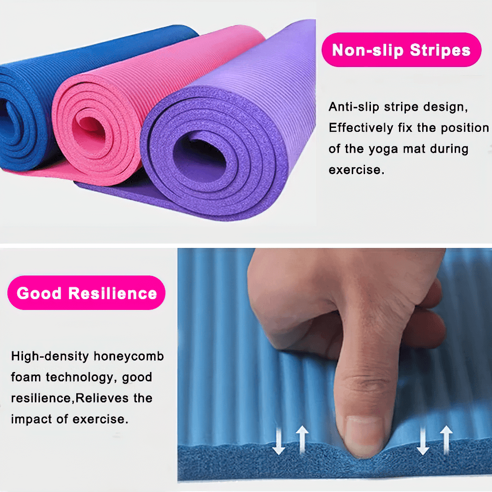 Non-slip EVA yoga mat with anti-slip stripes and honeycomb texture for resilience, ideal for workouts with great support.