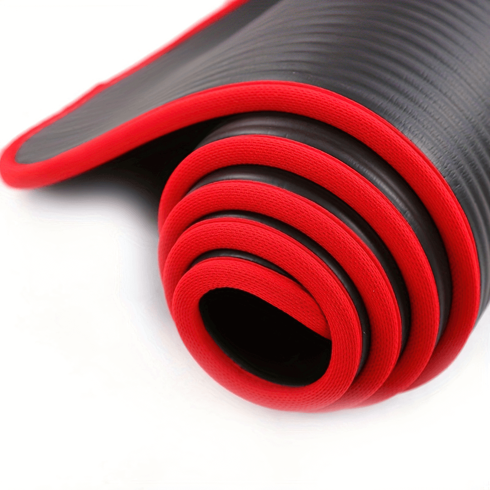 Non-Slip NBR Yoga Mat SF2871 with red trim, rolled up showing thick wear-resistant padding for optimal grip and support in workouts.