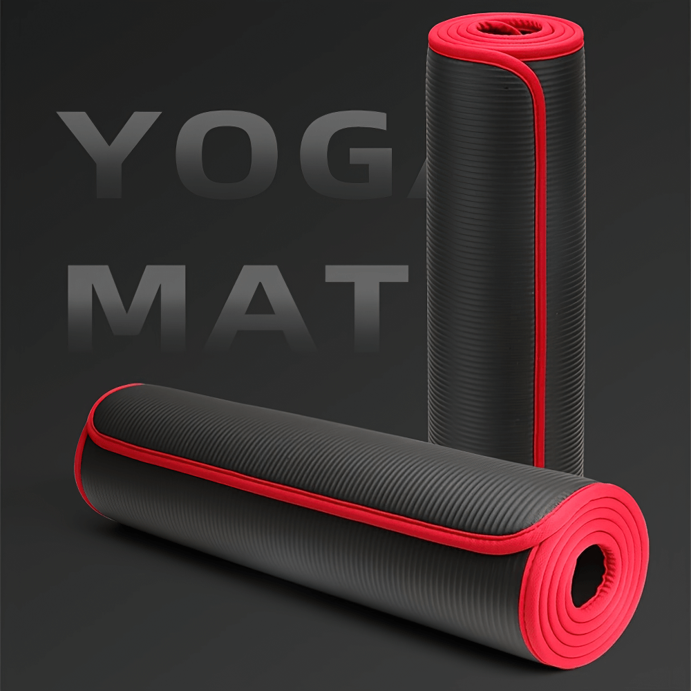 Non-Slip NBR Yoga Mat SF2871 in black with red trim, ideal for durable fitness, Pilates, and home workouts.