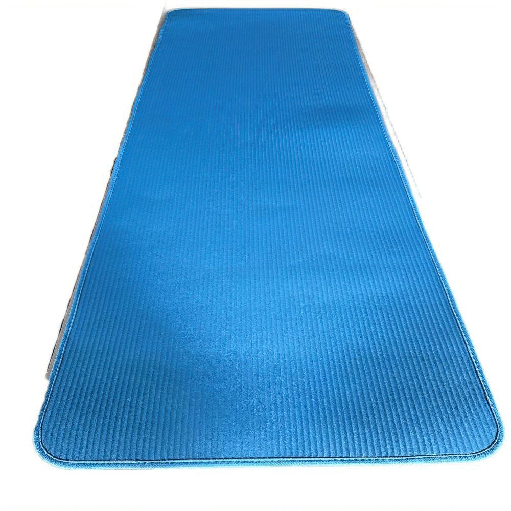 Blue non-slip NBR yoga mat, thick and durable with textured surface for enhanced grip, ideal for yoga, Pilates, fitness workouts.