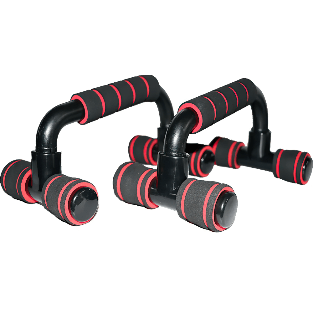 Non-slip push-up bars with foam handles and anti-slip base, SF3405, in black and red, perfect for chest and core workouts.