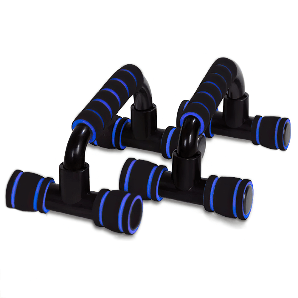Non-slip push-up bars with foam handles, perfect for home workouts, enhance push-up performance and reduce wrist strain.