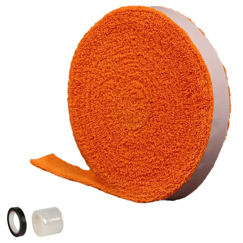 Non-Slip Racket Grip Tape for Tennis and Badminton - SF3446, orange towel grip roll with adhesive backing for anti-slip performance.