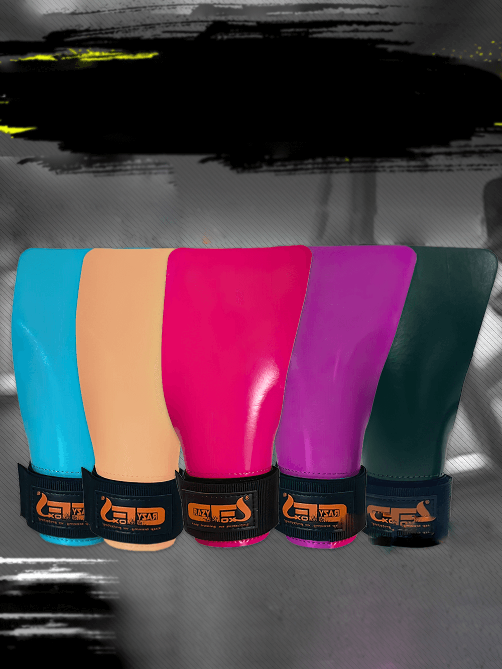 Colorful Non-Slip Rubber Weight Lifting Grips for Gym Training - SF3502 with adjustable wrist straps displayed on gym background.