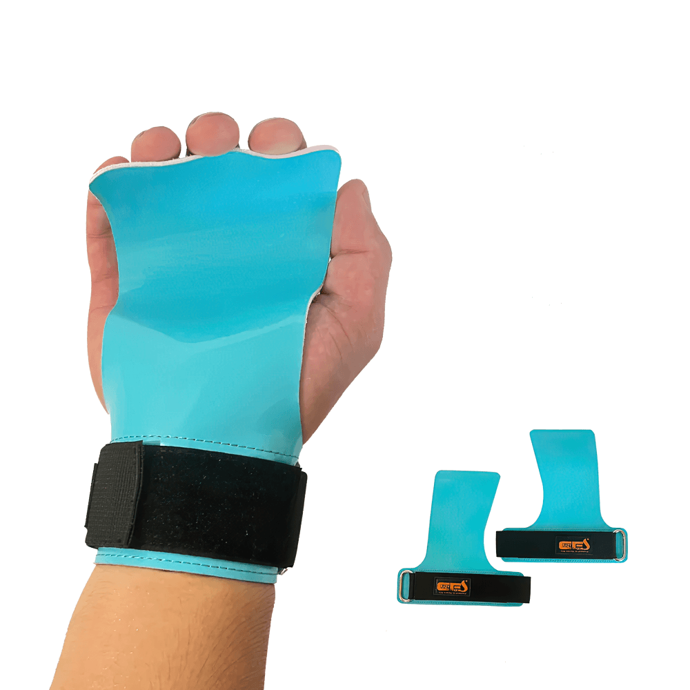 Non-Slip Rubber Weight Lifting Grips for Gym Training - SF3502 shown on a hand, highlighting the durable non-slip surface and wrist straps.