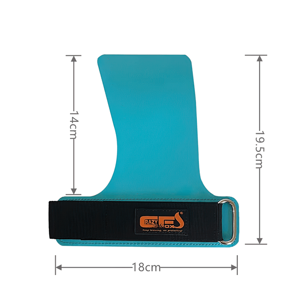 Non-Slip Rubber Weight Lifting Grips for Gym Training - SF3502 with adjustable wrist strap layout dimensions.