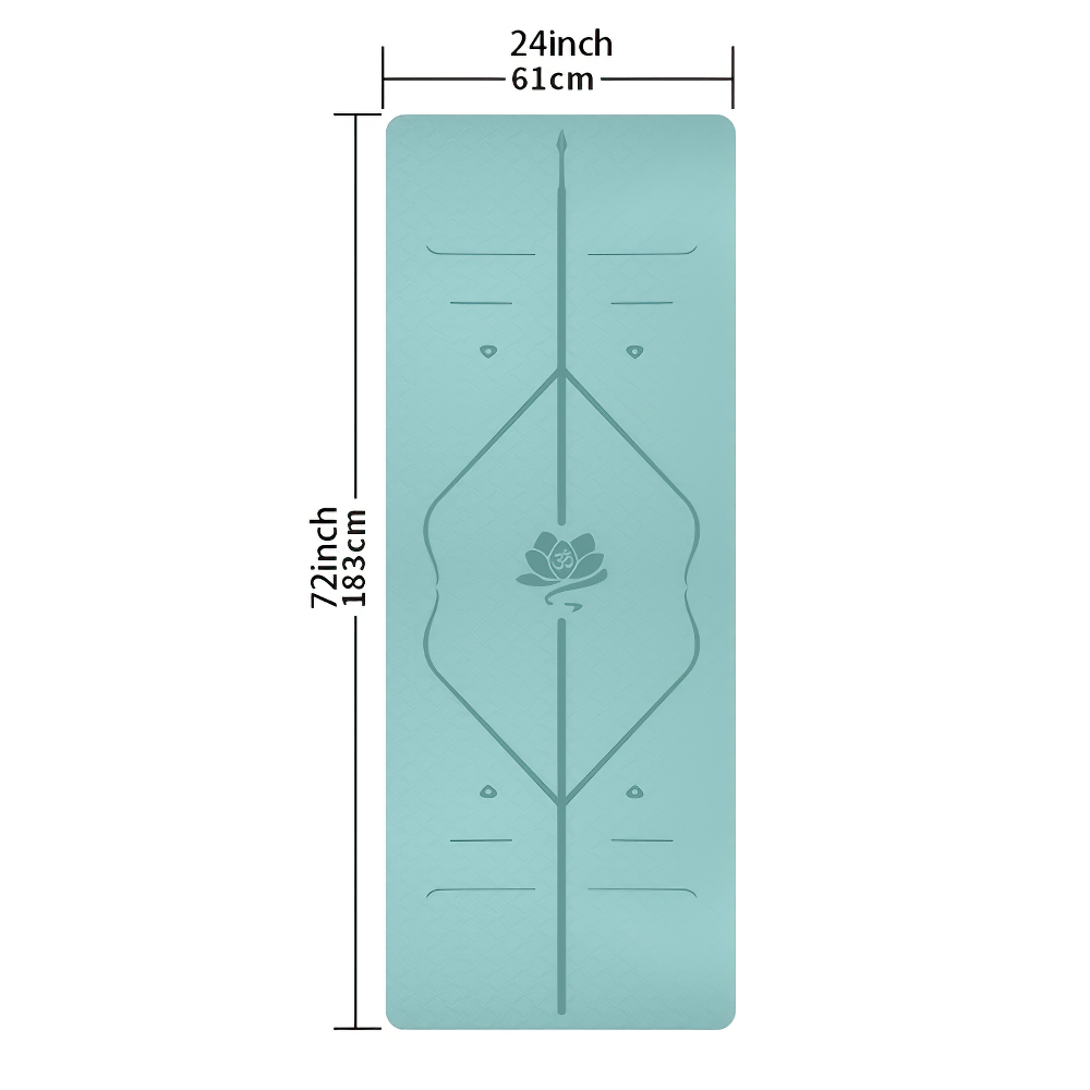 Non-slip TPE yoga mat with asana guide line, 24x72 inches, eco-friendly, ideal for home workouts and fitness routines.