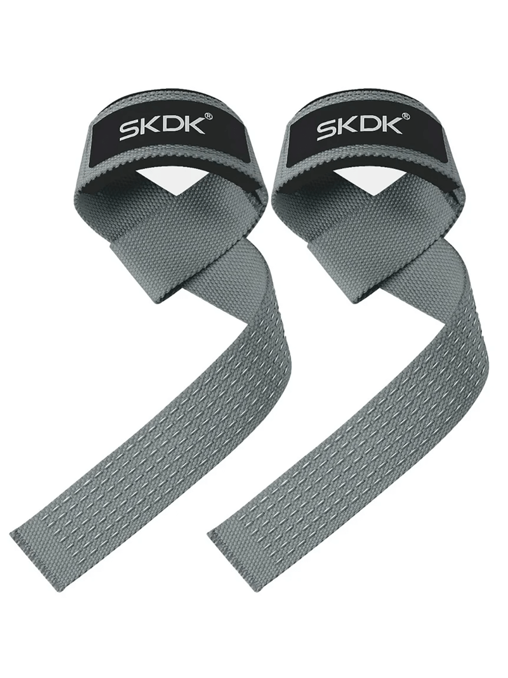 Non-slip grey weightlifting wrist straps for gym training and lifting support.
