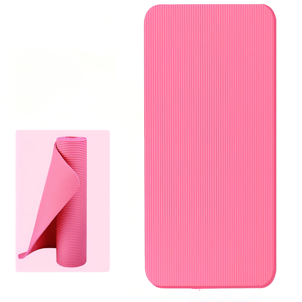 Non-slip pink yoga mat for Pilates and home workouts, durable EVA material with textured grip for floor exercises and stretching.