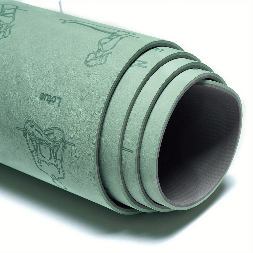 Eco-friendly non-slip TPE yoga mat with illustrated poses for alignment and grip.