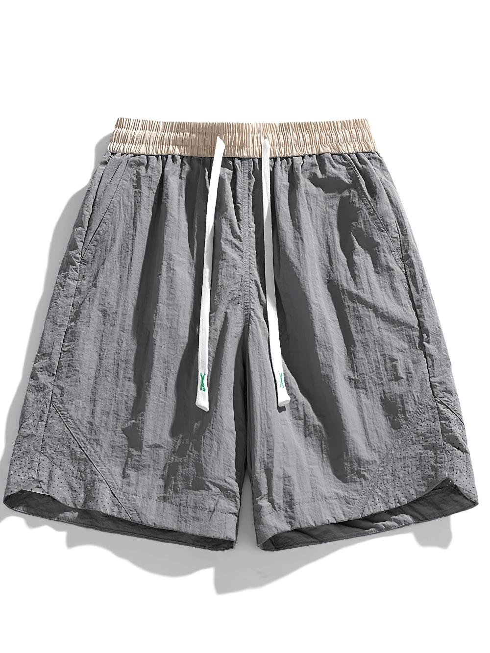 Alt Tag: Nylon Lightweight Running Shorts For Men - SF4465 gray nylon shorts with elastic waistband and drawstring, front view