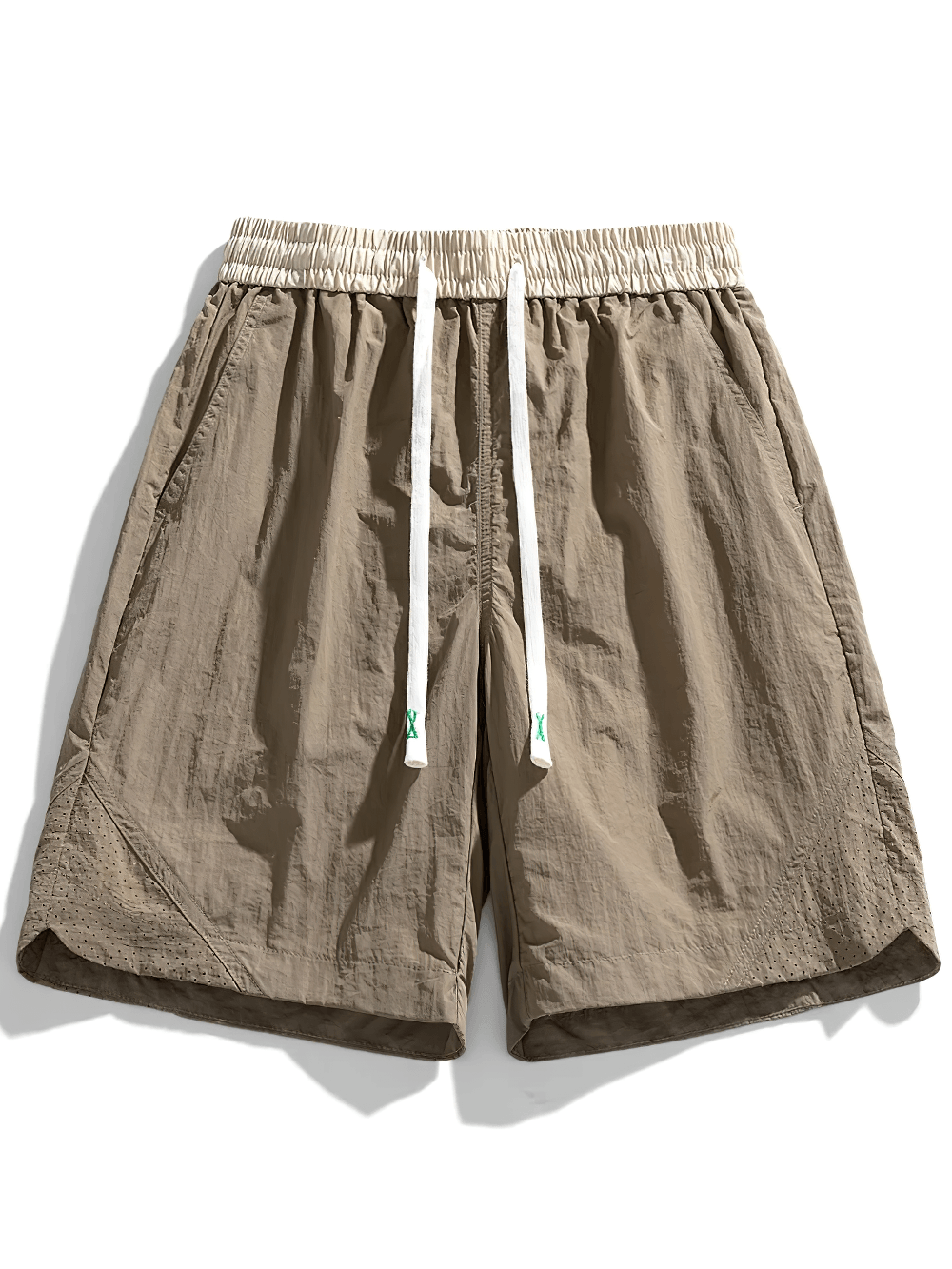 Alt Tag: Nylon Lightweight Running Shorts For Men - SF4465 in khaki with elastic waistband and white drawstring—ready to sprint or chill