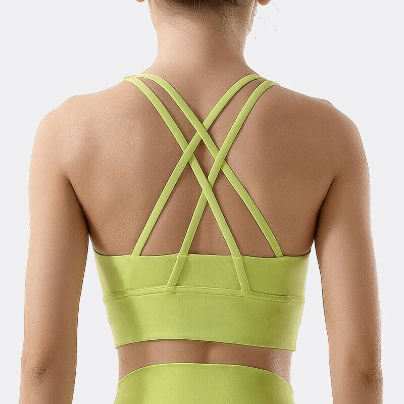 Haut de sport en nylon avec bretelles croisées dans le dos / Soutien-gorge de fitness extensible skinny pour femmes - SPF0036 