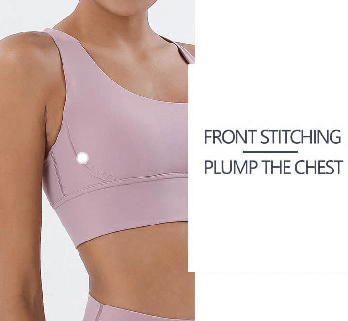 Nylon Sports Top with Cross Shoulder Straps for Women's Stretch Fitness - Front Stitching Detail for Perfect Support