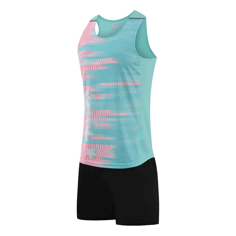 Neon green and black athletic running set with an o-neck tank top and black shorts, ideal for intense workouts and sports activities.